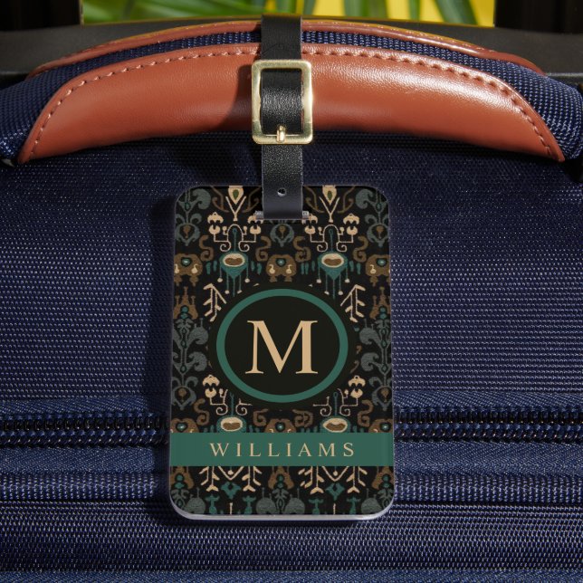 Étiquette À Bagage Personnalisé Beige Noir Brown Vert aztèque Motif (Insitu Rectoal 2)