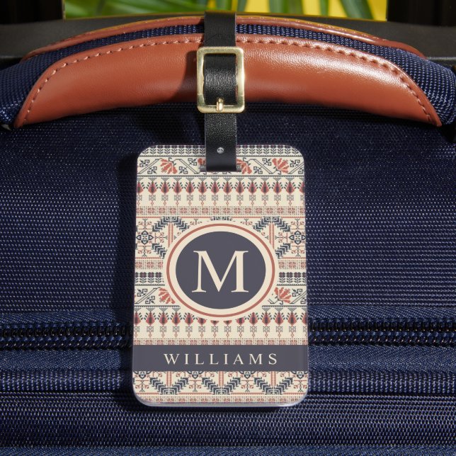 Étiquette À Bagage Personnalisé Beige Peach rose gris noir Aztec Moti (Insitu Rectoal 2)