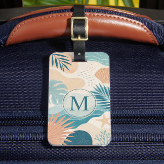 Étiquette À Bagage Personnalisé Beige Turquoise Vert Abstrait Tropica