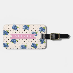 Étiquette À Bagage Personnalisé bleu à pois bleuets mignon vintage