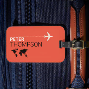 Étiquette À Bagage Personnalisé Elégant voyage rouge-orange