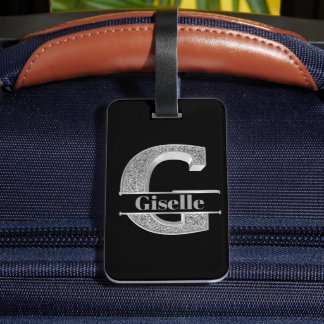Étiquette À Bagage Personnalisé G Premier Monogramme Argent Votre Nom