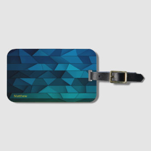 Étiquette À Bagage Personnalisé Géométrique Bleu et Motif Turquoise