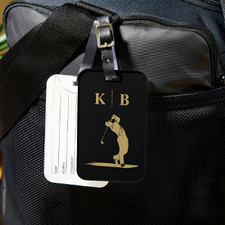 Étiquette À Bagage Personnalisé Monogramme Black Gold Golf personnali