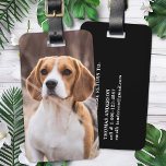 Étiquette À Bagage Personnalisé Photo Dog Pet<br><div class="desc">Embarquez sur vos voyages avec une touche de personnalité et un soupçon de fantaisie avec notre Tag photo moderne conçu spécialement pour les amoureux de les chiens. Que vous soyez en voyage d'affaires ou en voyage d'affaires, cette étiquette de bagage vous assure que vos effets personnels sont à la fois...</div>