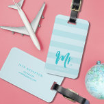 Étiquette À Bagage Personnaliser avec le nom Mr Preppy Blue Stripes<br><div class="desc">Élégante étiquette de bagage personnalisée avec le mot "Mr" dans le script de pinceau bleu contre un arrière - plan motif préppy à rayures bleues. Il fait de grands cadeaux pour les nouveaux mariés ou anniversaires. Consultez la balise de bagages Mme correspondante ici https://www.zazzle.com/personalize_with_name_mrs_preppy_blue_stripes_luggage_tag-256738246639730368?rf=238364477188679314 Personnalisez cette balise en remplaçant le...</div>