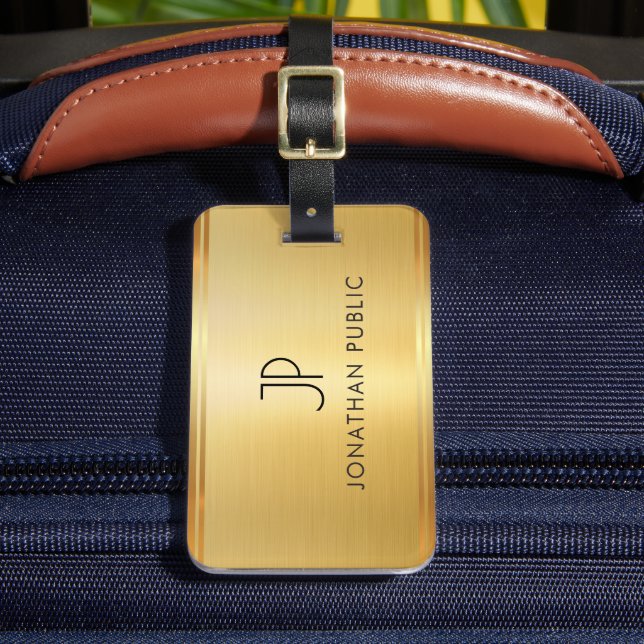 Étiquette À Bagage Personnaliser Gold Look Moderne Élégant Monogramme (Insitu Rectoal 2)