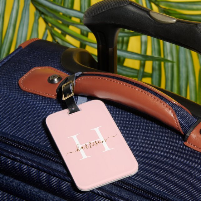 Étiquette À Bagage Personnaliser Nom de Script de Monogramme Blanc Pe (Insitu Rectoal 1)