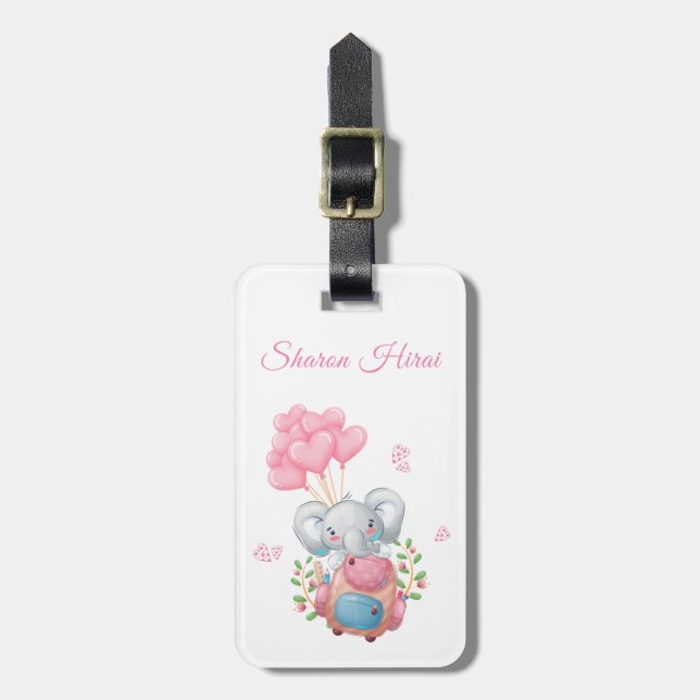 Étiquette À Bagage Personnalisez | Balise de bagages Eléphant rose mi (Devant Vertical)