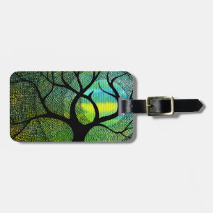 Étiquette À Bagage Personnalisez l'arbre et la lune - bleu et jaune