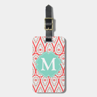 Étiquette À Bagage Personnalized moderne Damask Coral Paisley