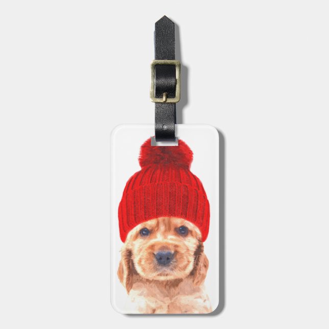 Étiquette À Bagage Petit chiot spaniel cocker mignon avec portrait ca (Devant Vertical)