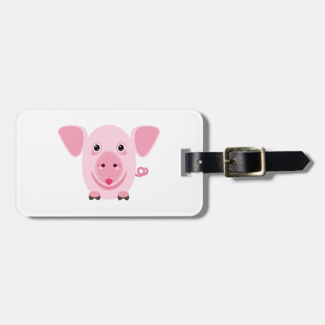 Étiquette À Bagage Petit cochon rose heureux mignon (Devant horizontal)