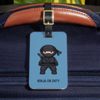 Étiquette À Bagage Petit guerrier ninja sur étiquette de bagage bleue