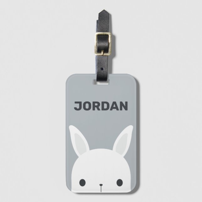 Étiquette À Bagage Petit lapin de lapin mignon avec nom personnalisé (Devant Vertical)