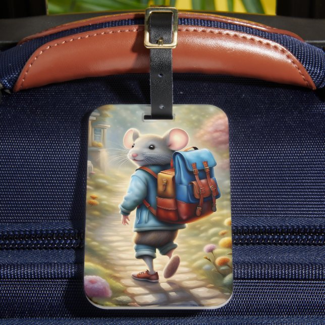 Étiquette À Bagage Petit souris en route pour l'école, (Insitu Rectoal 2)