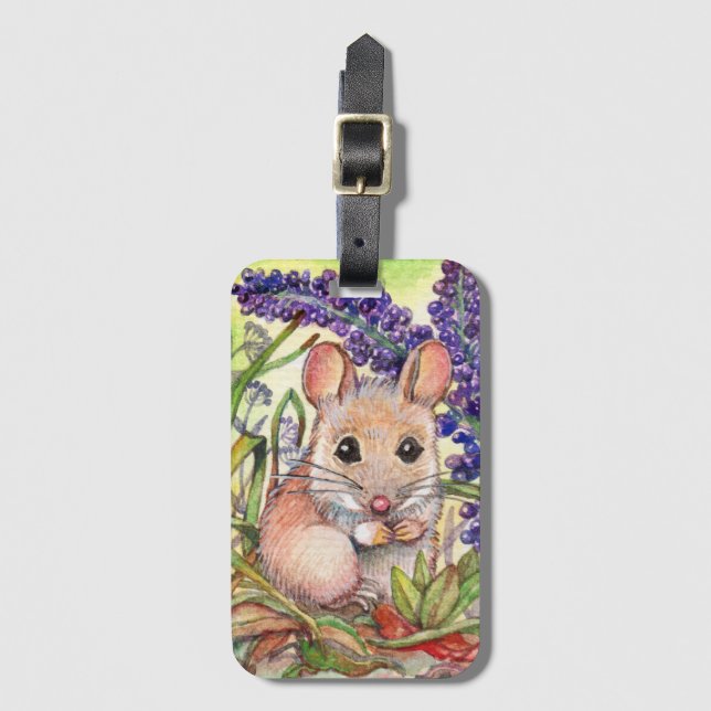 Étiquette À Bagage Petite souris et fleurs violettes (Devant Vertical)