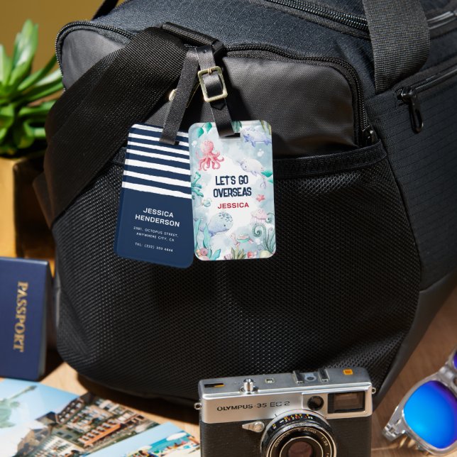 Étiquette À Bagage Petits enfants 'Allons à l'étranger' Voyage en mer (Recto & Verso)