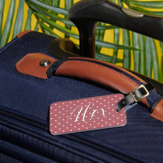Étiquette À Bagage Petits points polka rose blush blanc