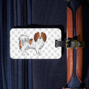 Étiquette À Bagage Phalène rouge et blanc Chien mignon et duveteux su