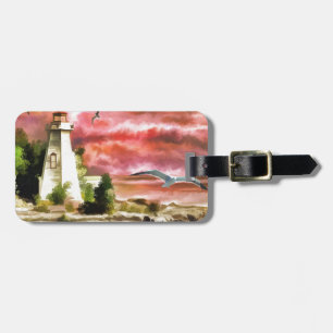 Étiquette À Bagage Phare de Sunset Coastal