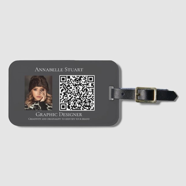Étiquette À Bagage Photo Code QR Entreprise (Devant Horizontal)