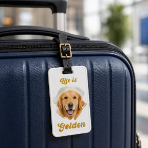 Étiquette À Bagage Photo de Golden Retriever La vie est en or
