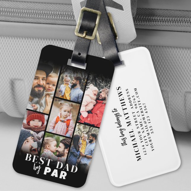 Étiquette À Bagage Photo de papa personnalisé pour le golf (Personalized Dad Photo Golf Luggage Tag)
