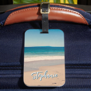 Étiquette À Bagage Photo de plage personnalisée Océan Bleu Scénique