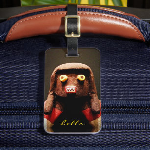 Étiquette À Bagage Photo de visage de poupée Kachina Script Hello Gra