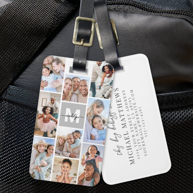 Étiquette À Bagage Photo en collage Monogramme simple d'image (Photo Collage Simple Monogram Picture Luggage Tag)