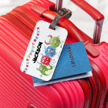 Étiquette À Bagage Photo Enfants Monstres<br><div class="desc">Cette étiquette monstre à thème bagage est parfaite pour les enfants en vacances. Le tag comporte,  4 monstres dans les tons vert,  bleu et rouge,  le bunting et leur nom. Les styles,  tailles et couleurs de police peuvent être modifiés après la personnalisation en cliquant sur le lien personnaliser.</div>