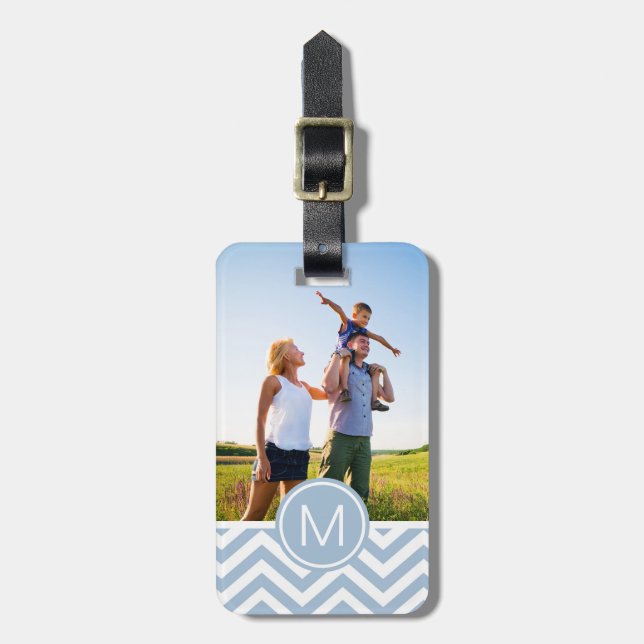 Étiquette À Bagage Photo et monogramme faits sur commande Chevron (Devant Vertical)