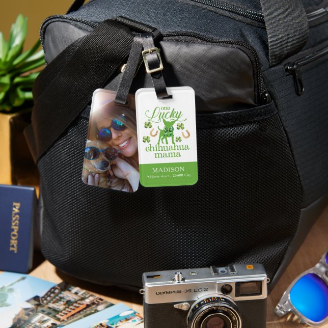 Étiquette À Bagage Photo personnalisée Chihuahua mama Fête de la St.  (Recto & Verso)
