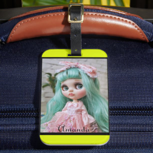 Étiquette À Bagage photo personnalisée citron néon brillant