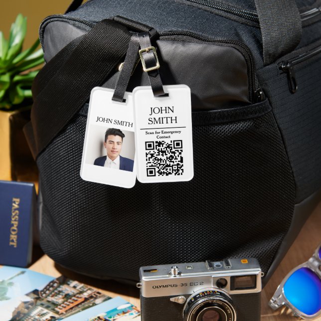 Étiquette À Bagage Photo personnalisée & Code QR (Recto & Verso)