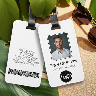 Étiquette À Bagage Photo personnalisée de l'employé, Code barre, Nom