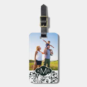 Étiquette À Bagage Photo personnalisée et monogramme Damas