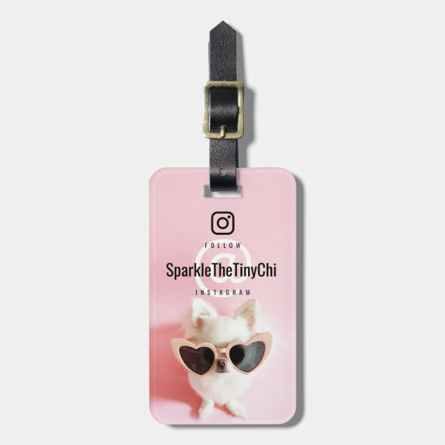 Étiquette À Bagage Photo personnalisée et texte Me suivre double face (Devant Vertical)