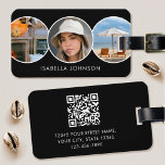 Étiquette À Bagage Photos personnalisées élégantes QR Code noir blanc<br><div class="desc">Levez votre sac de voyage avec une étiquette de bagage professionnelle et élégante. Ce modèle recto-verso présente trois photos dans des cercles qui se chevauchent et est personnalisé avec votre nom, vos coordonnées et un code QR scannable. Customisez le texte correspondant à votre marque. Ce design moderne conviendra à de...</div>