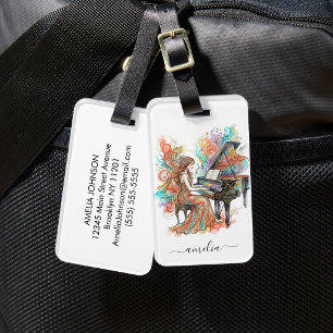 Étiquette À Bagage Piano à queue de dame personnalisé couleur artisti