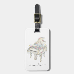 Étiquette À Bagage Piano à queue élégant personnalisé avec des fleurs