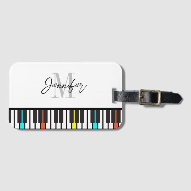 Étiquette À Bagage Piano Monogramme Nom Personnalisé (Devant Horizontal)