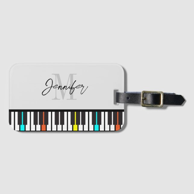 Étiquette À Bagage Piano Monogramme Nom Personnalisé (Devant Horizontal)