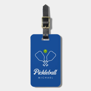 Étiquette À Bagage Pickleball avec pagaies et balle bleu personnalisé