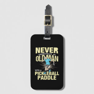 Étiquette À Bagage Pickleball - Vieil Homme Avec Une Raquette de Pick