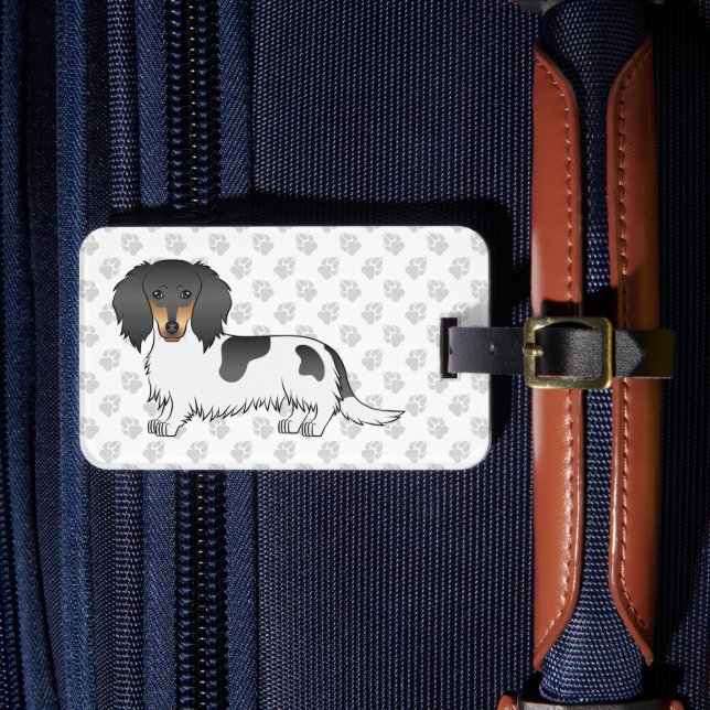 Étiquette À Bagage Piebald Noir Et Tan Longues Cheveux Dachshund & Pa (Insitu Rectoal 4)