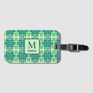 Étiquette À Bagage Pièces de puzzle vert moderne Monogramme