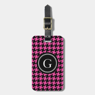Étiquette À Bagage Pied de fond rose classique tendance avec monogram