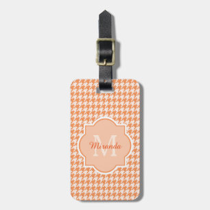 Étiquette À Bagage Pied-de-poule orange de monogramme chic avec le